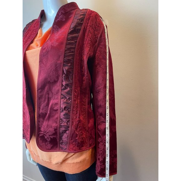 Chico's Womens Hook and Eye Floral Blazer Long Sleeve Mock Neck Burgundy Size 2 - Picture 3 of 4